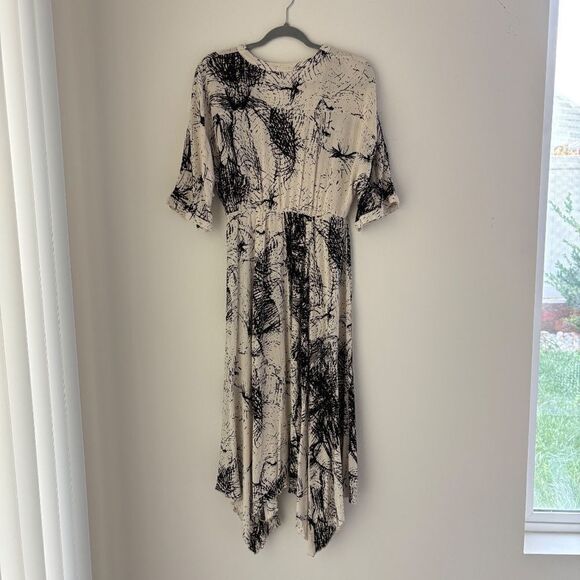 En Créme V Neck Splatter Print Shark Bite Dress Size Small Boho Funky Y2K Size S - Picture 3 of 14
